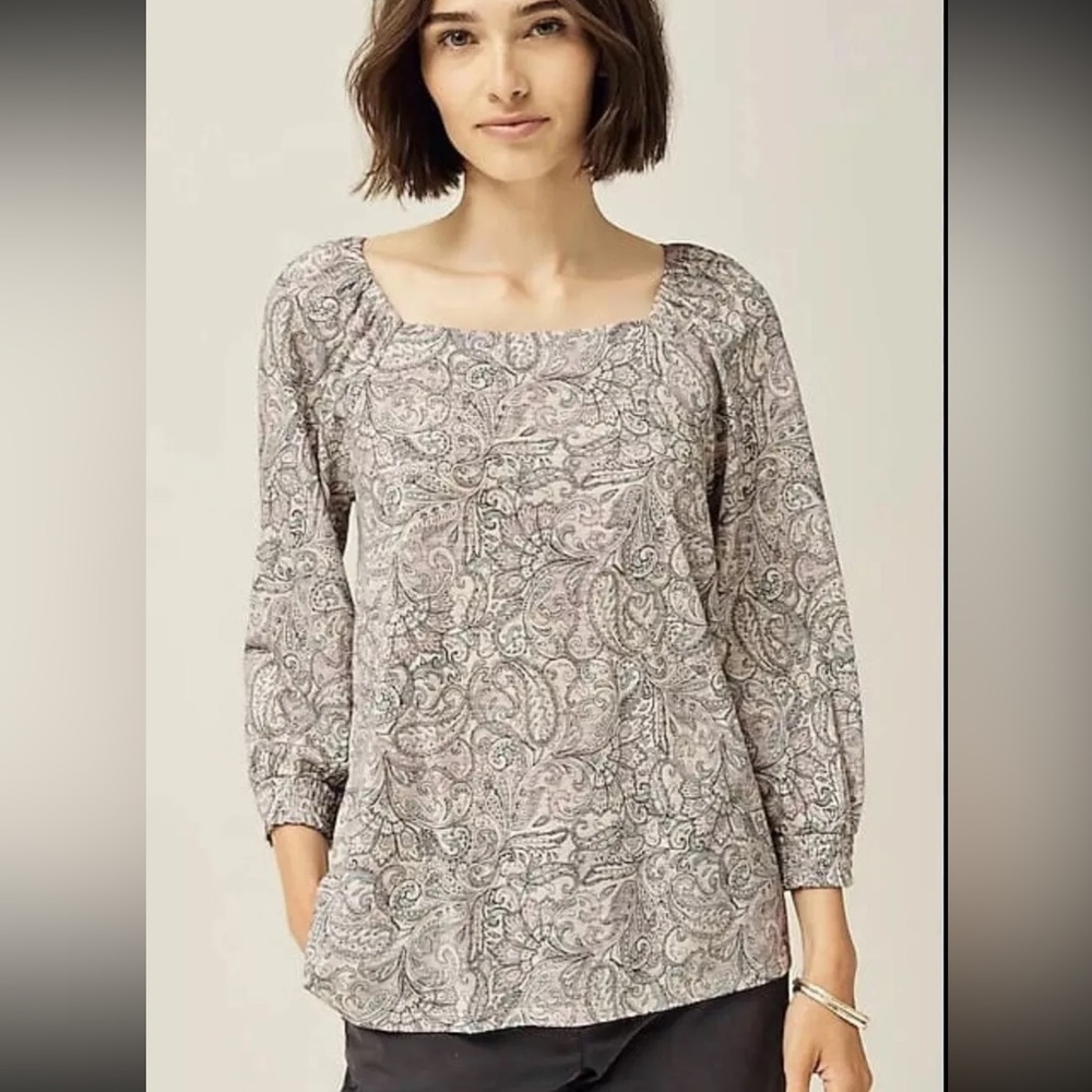 J. Jill Square Neck Smocked Sleeve Paisley Print Top Women’s S